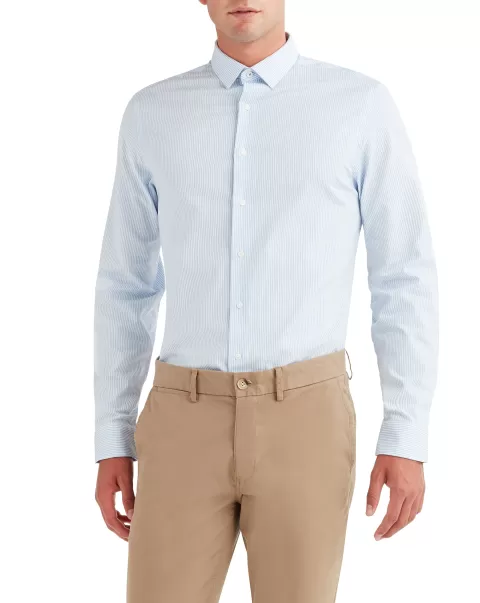 Men Dobby Stripe Slim Fit Dress Shirt - Light Blue Long Sleeve Shirts Ben Sherman Light Blue Vintage