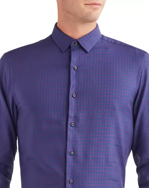 Purple Twill Gingham Slim Fit Dress Shirt - Purple Last Chance Long Sleeve Shirts Men Ben Sherman