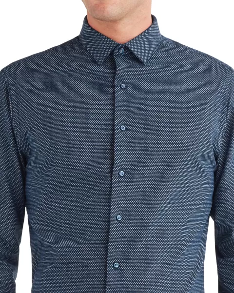 Dot Printed Oxford Slim Fit Dress Shirt - Navy Professional Long Sleeve Shirts Navy Men Ben Sherman