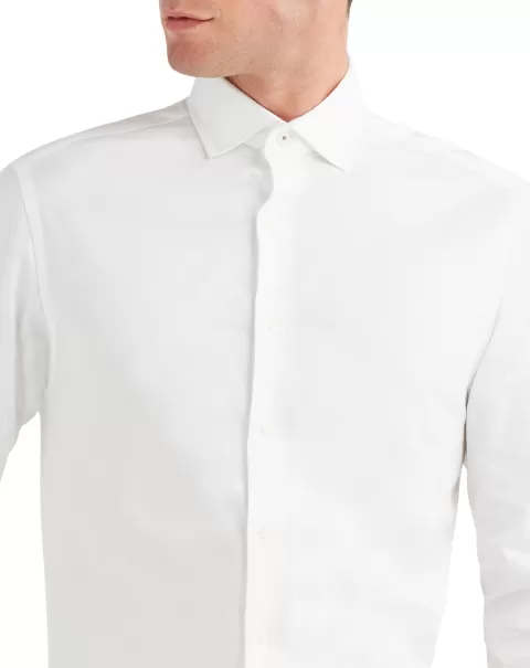 Diamond Texture Slim Fit Dress Shirt - White Long Sleeve Shirts Coupon Men Ben Sherman White