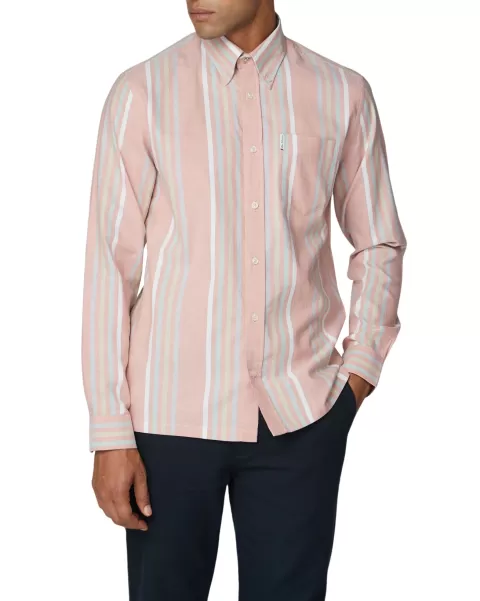 Long-Sleeve Archive Oxford Stripe Shirt - Light Pink Men Long Sleeve Shirts Peaceful Ben Sherman Light Pink