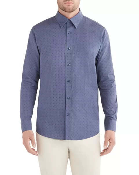 Long Sleeve Shirts Pioneer Long-Sleeve Clipped X Dobby Shirt - Indigo Ben Sherman Men Indigo