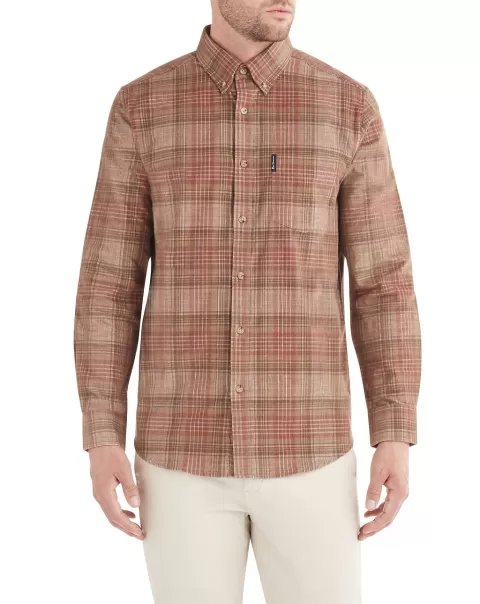 Ben Sherman Long-Sleeve Tonal Cord Plaid Shirt - Terra Cotta Terra Cotta Men Long Sleeve Shirts Practical