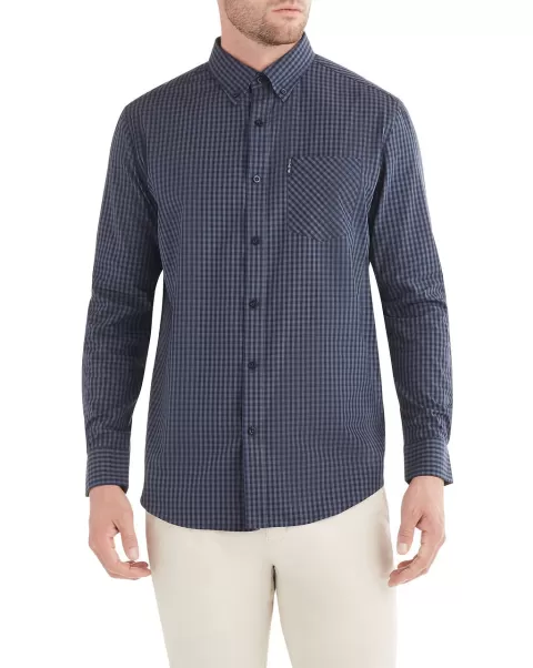 Long Sleeve Shirts Men Long-Sleeve Classic Gingham Shirt - Navy Blazer Contemporary Navy Blazer Ben Sherman