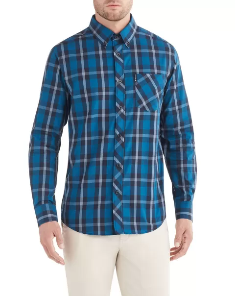 Long-Sleeve Traditional Plaid Shirt - Lake Blue Lake Blue Long Sleeve Shirts Men Ben Sherman Top-Notch