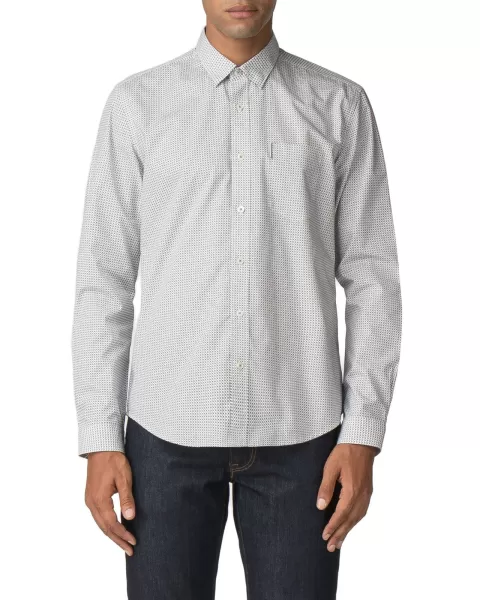 Long Sleeve Shirts Versatile Men Ben Sherman Off White Long-Sleeve Retro Geo Print Shirt - Off White