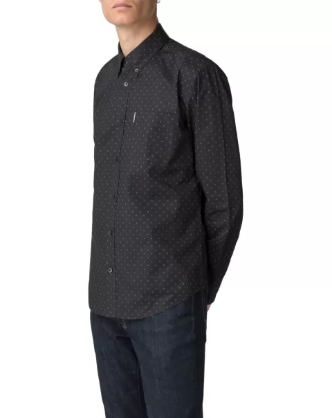 True Black Ben Sherman Long-Sleeve Polka Dot Print Shirt - True Black Long Sleeve Shirts 2024 Men