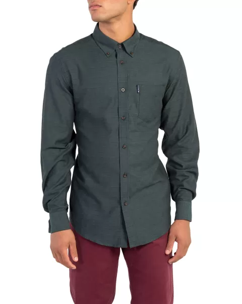 Tailored Long Sleeve Shirts Ben Sherman Long-Sleeve Switch Twill Shirt - Dark Green Dark Green Men