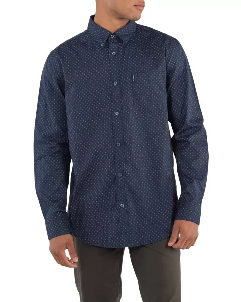 Navy Blazer Versatile Long-Sleeve Two-Color Geo Print Shirt - Navy Blazer Men Ben Sherman Long Sleeve Shirts