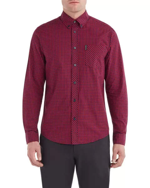 Comfortable Ben Sherman Red Long-Sleeve Gingham Shirt - Red Men Long Sleeve Shirts