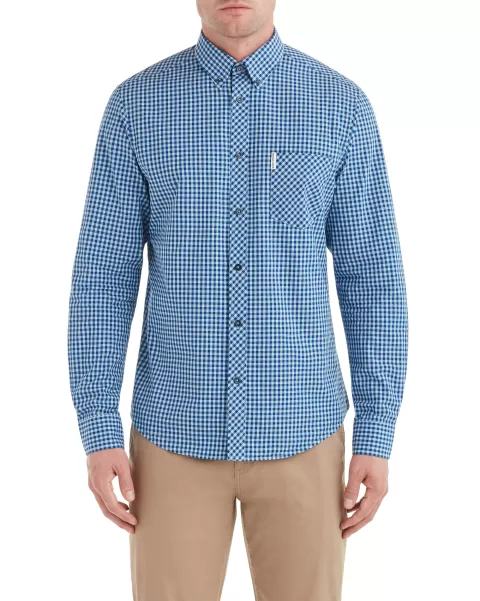 Cobalt Men Ben Sherman Offer Long Sleeve Shirts Long-Sleeve Gingham Shirt - Cobalt