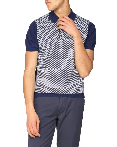 Mod Knit Polos Micro-Geo Knit Polo Shirt - Navy Navy Ben Sherman Contemporary Men
