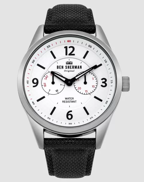 Black/White/Silver Ben Sherman Convenient Watches Men Signature Big Carnaby Utility Watch 45Mm