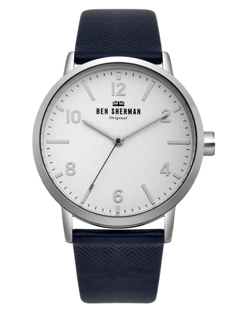 Men's Big Portobello Herringbone Watch - Black Blue/White/Silver Watches Men Ben Sherman Robust Black Blue/White/Silver