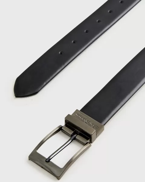 Men's Reversible Vegan Leather Belt - Black/Dark Brown Ben Sherman Belts Black Men Sale