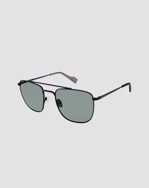 Ben Sherman Men Black Vintage Sunglasses Barking Polarized Aviator Square Eco Sunglasses - Black