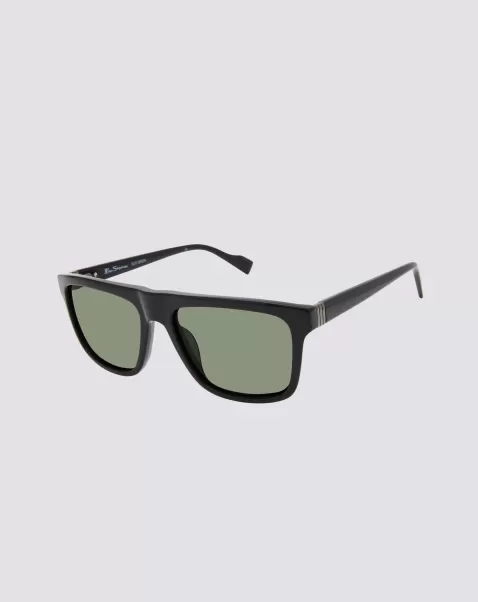 Black New Men Ben Sherman Kings Polarized Retro Square Eco Sunglasses - Black Sunglasses
