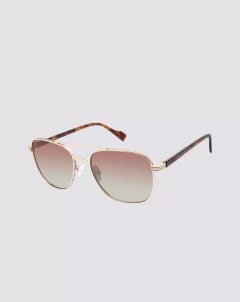 Sunglasses Gold Men Walbrook Polarized Aviator Square Eco Sunglasses - Gold Savings Ben Sherman