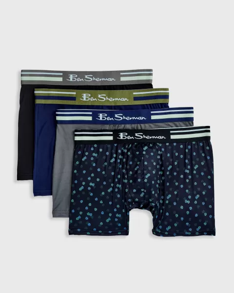 Men Men's 4-Pack Microfiber Boxer Briefs - Blue/Grey/Black New Ben Sherman Underwear
