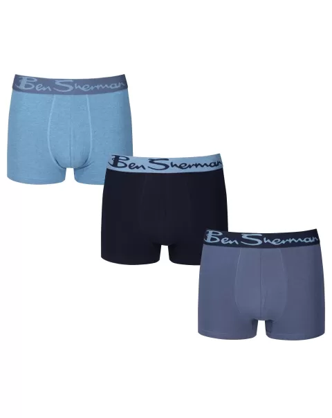 Men Trending Navy/Vintage Indigo/Denim Marl Ashton Men's 3-Pack Fitted No-Fly Boxer-Briefs - Navy/Vintage Indigo/Denim Marl Ben Sherman Underwear