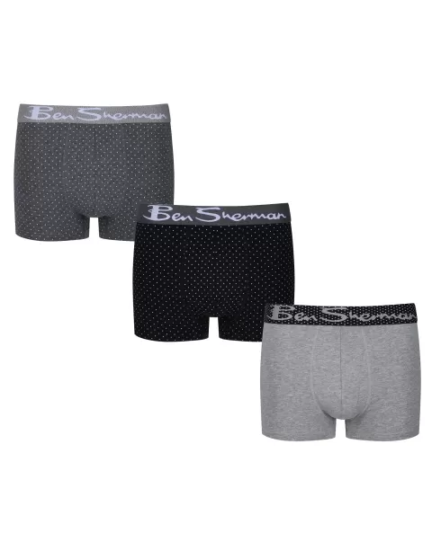 Stylish Men Giles Men's 3-Pack Fitted No-Fly Boxer-Briefs - Charcoal Grey Marl/Grey Marl/Black Spot Ben Sherman Charcoal Grey Marl/Grey Marl/Black Spot Underwear