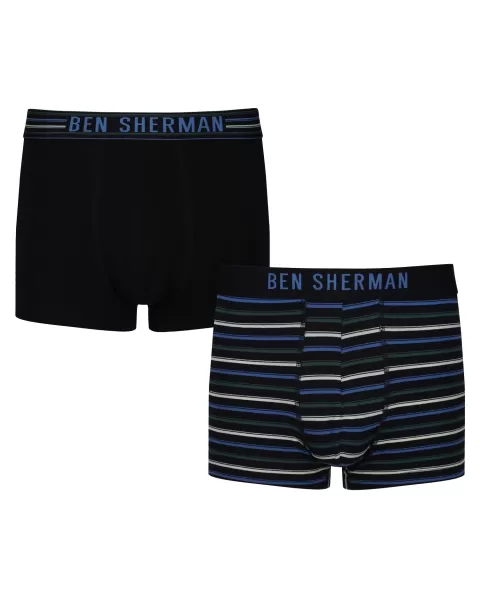 Ben Sherman Discount Gene Men's 2-Pack Fitted No-Fly Boxer-Briefs - Black/Black Stripe Men Black/Black Stripe Underwear