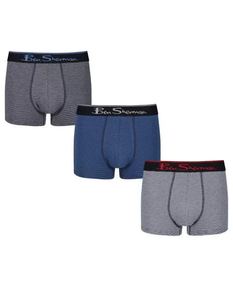Compact Men Clive Men's 3-Pack Fitted No-Fly Boxer-Briefs - Grey Marl/White/Blue/Navy Feeder Stripe Grey Marl/White/Blue/Navy Feeder Stripe Underwear Ben Sherman