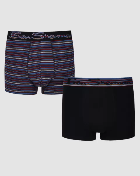 Ben Sherman Underwear Cheap Men Black/Multi Stripe Gib 2-Pack Fitted No-Fly Boxer-Briefs