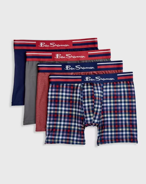 Ben Sherman Underwear Refashion Men's 4-Pack Microfiber Boxer Briefs - Plaid/Red/Grey/Navy Men