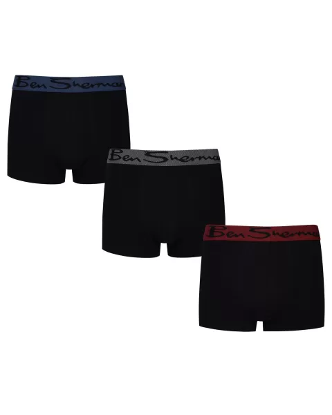 Men Underwear Black/Red/Blue/Grey Ben Sherman Inviting Cale Men's 3-Pack Fitted No-Fly Boxer-Briefs - Black With Red, Blue, Grey