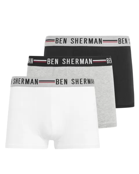 Black/White/Grey Convenient Ben Sherman Roman Men's 3-Pack Fitted No-Fly Boxer-Briefs - Black/White/Grey Underwear Men