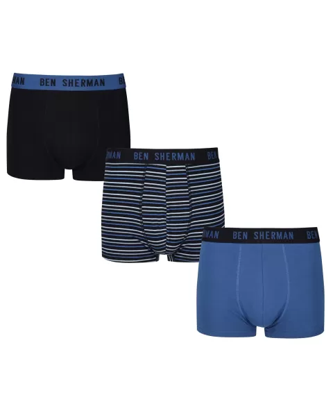 Black/Blue Black Stripe/Delft Underwear Ben Sherman Chester Men's 3-Pack Fitted No-Fly Boxer-Briefs - Black/Blue Black Stripe/Delft Men Fashionable