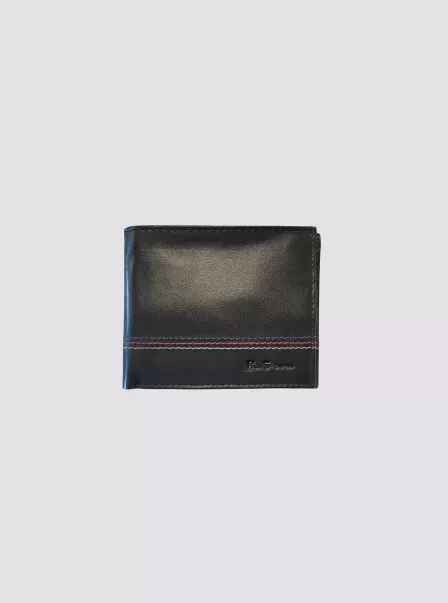 Gillespie Bill Fold Leather Wallet - Black Men Wallets & Card Holders Black Cheap Ben Sherman