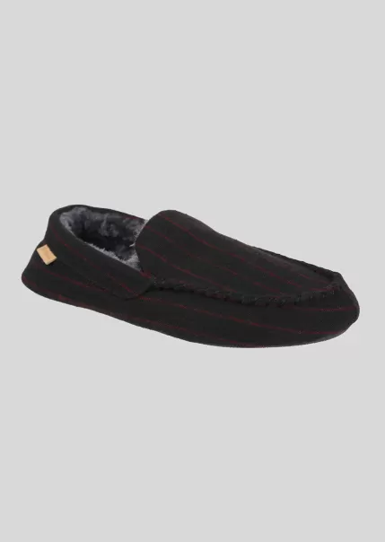 Red/Charcoal Trusted Men Slippers Aman Men's Stripe Moccasin Slipper - Red/Charcoal Ben Sherman