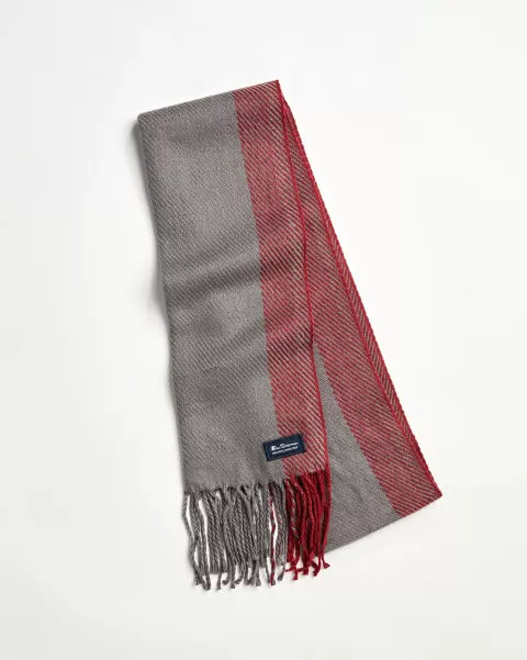 Implement Men Ben Sherman Odyssey Grey/Sundried Tomato Signature Striped Herringbone Scarf Scarves & Cold Weather